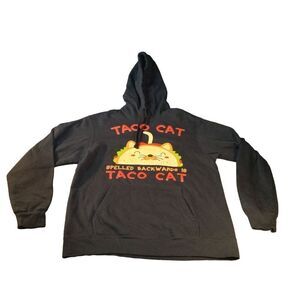 Taco Cat‎ Port & Company Hoodie Men Sz L Graphic Print Black Casualwear